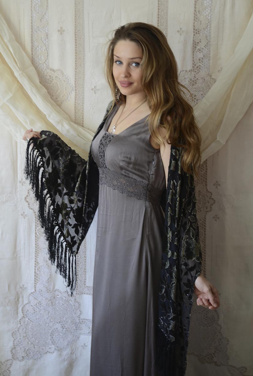 SOLD OUT: Lady of Green Leaves Silk and Velvet Shawl